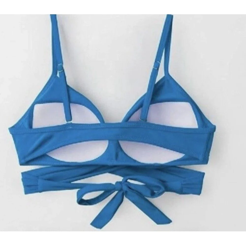 Cupshe Women’s 1X Bikini Swim Top Teal Strappy Tie Back Light Contour Lining